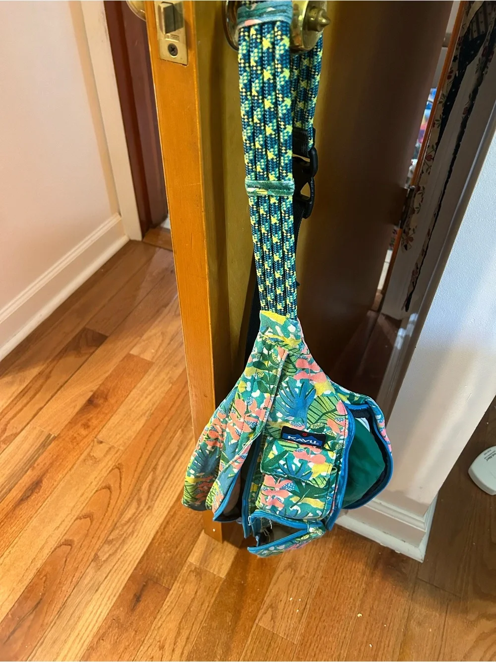 Kavu Floral Sling Bag in Teal, Coral and Yellow